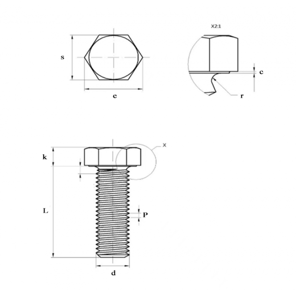 din933 hex bolt drawing