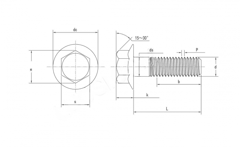 American Standard Hex Head Flange Bolts ASMEANSI B18.2.1 Dimension Chart Drawing