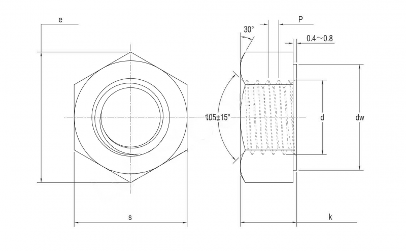 JIS1186 High Strength Hex Nut Dimension Chart Drawing