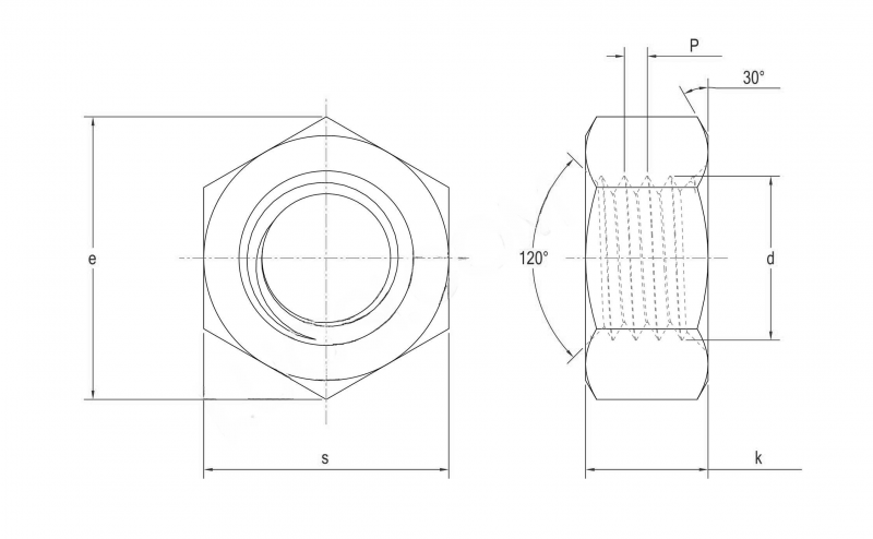 Style1 UNI 5588 Hex Nut Dimension Chart Drawing_