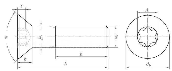 American Standard Countersunk Head Torx Screw Drawing