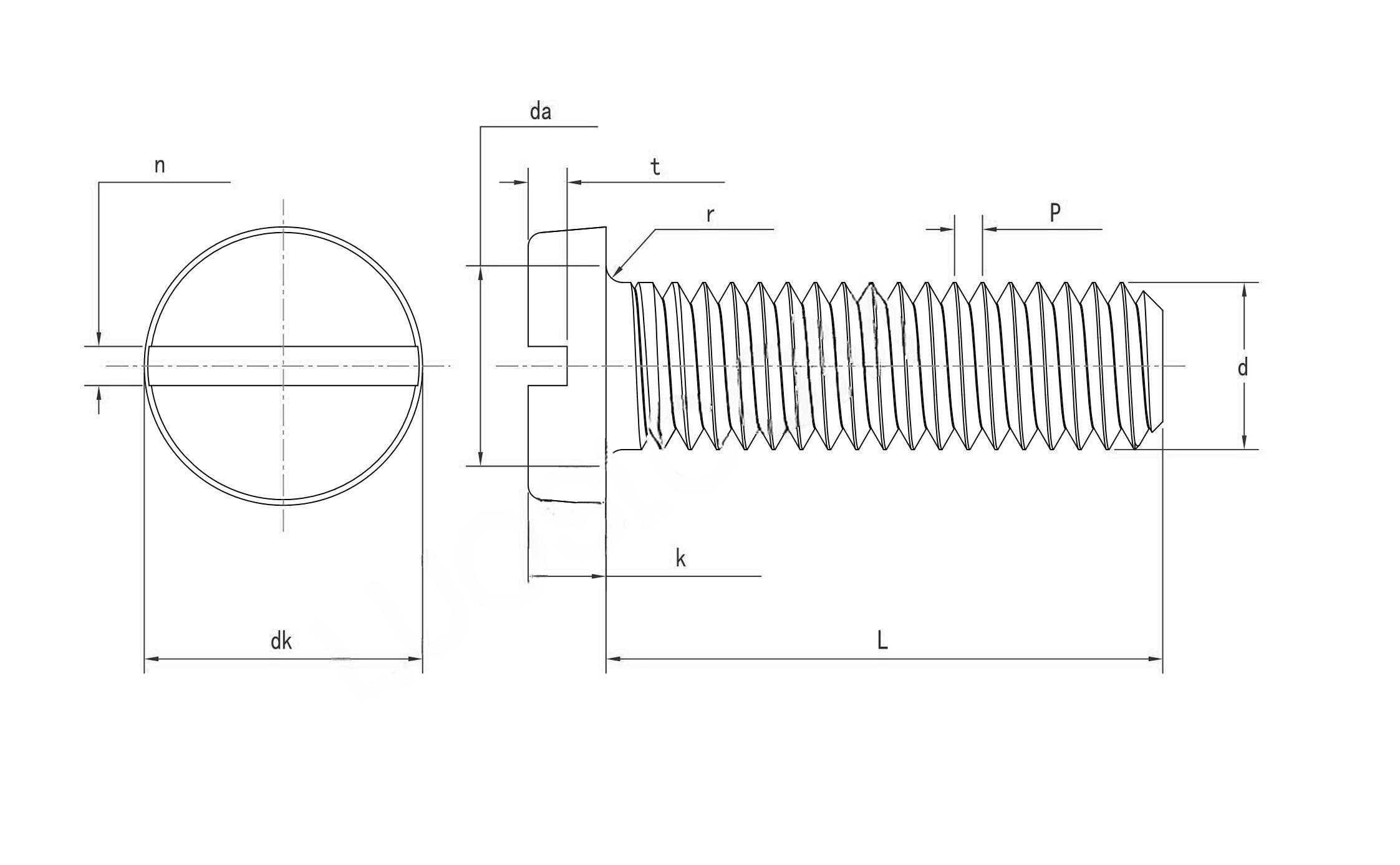 Drawing of DIN84 Slotted Cheese Head Screws