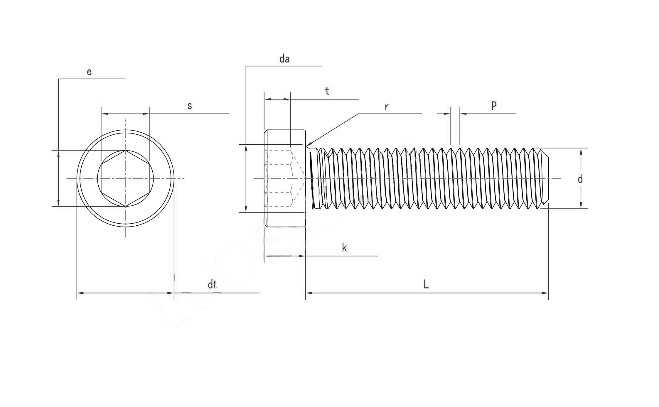 Drawing of DIN7984 Stainless Steel Hexagon Socket Head Cap Screws with Low Head