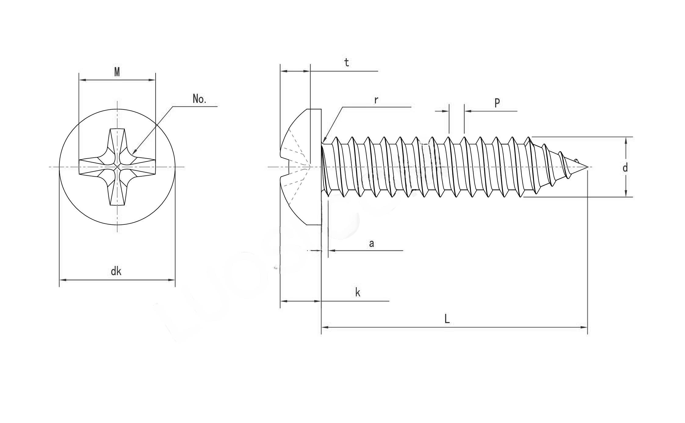 Drawing of DIN7981 Cross Recessed Pan Head Tapping Screws